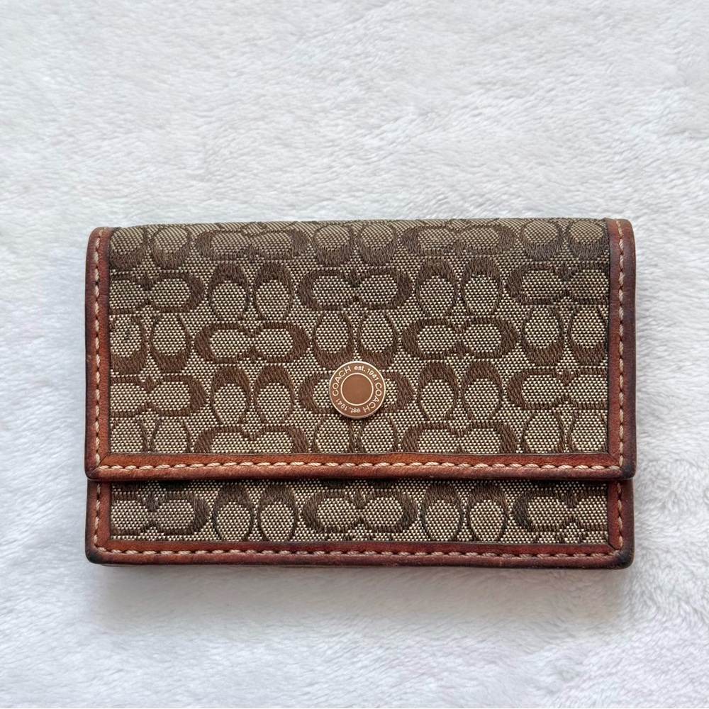 Vintage Coach Brown Monogram Small Accordion Snap Wallet Credit Card Holder FLAW